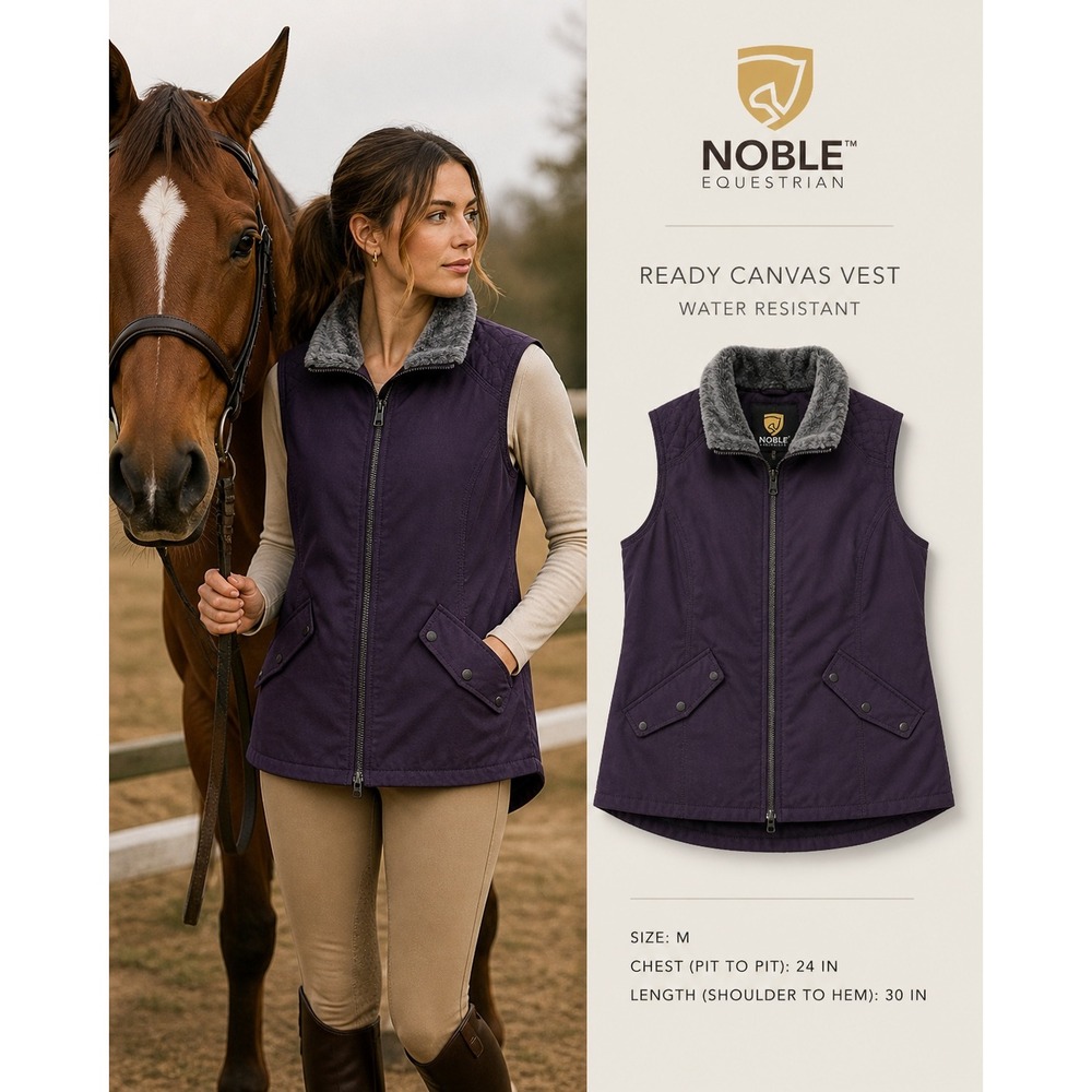 Noble Equestrian Quilted Vest Purple Faux Fur Collar NWT M